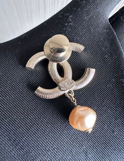 Chanel Dangling Pearl Brooch Bronze Crystals