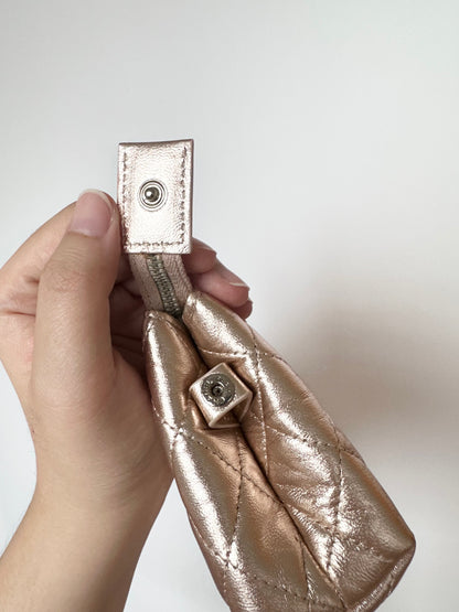 Chanel Quilted O Case Metallic Pink Rose Gold Zip Pouch