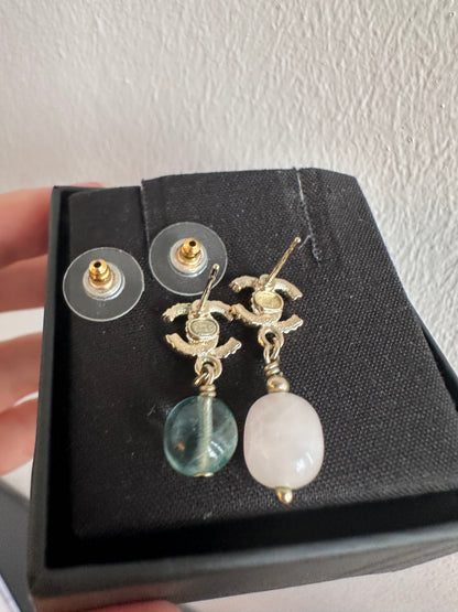 Rare Chanel Rainbow Crystal CC Drop Dangling Earrings