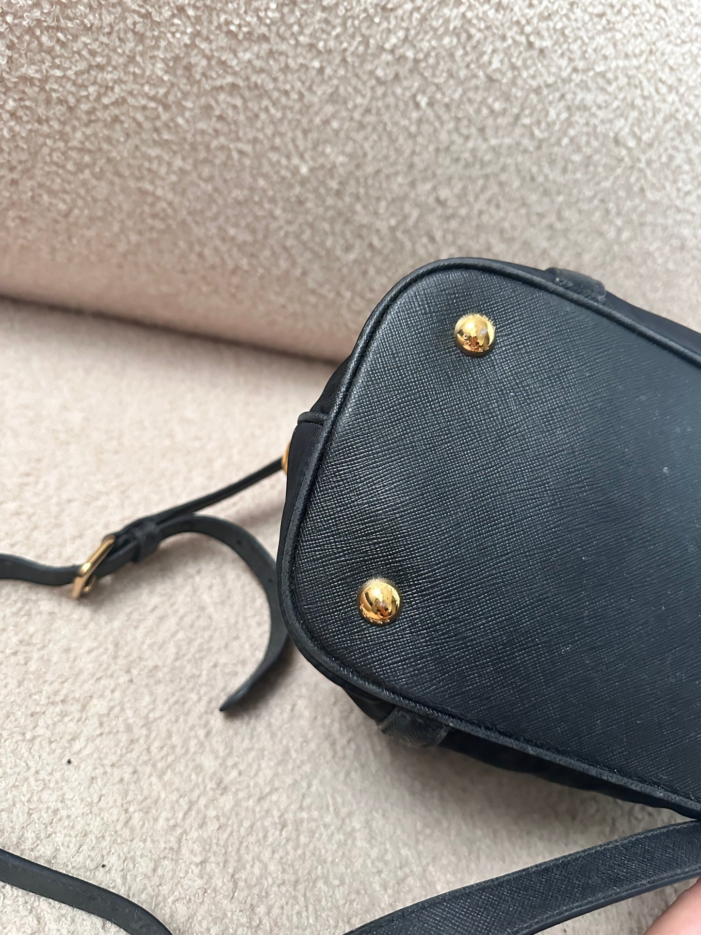 Prada Black Tessuto Leather Trim Top Handle Bag with Strap