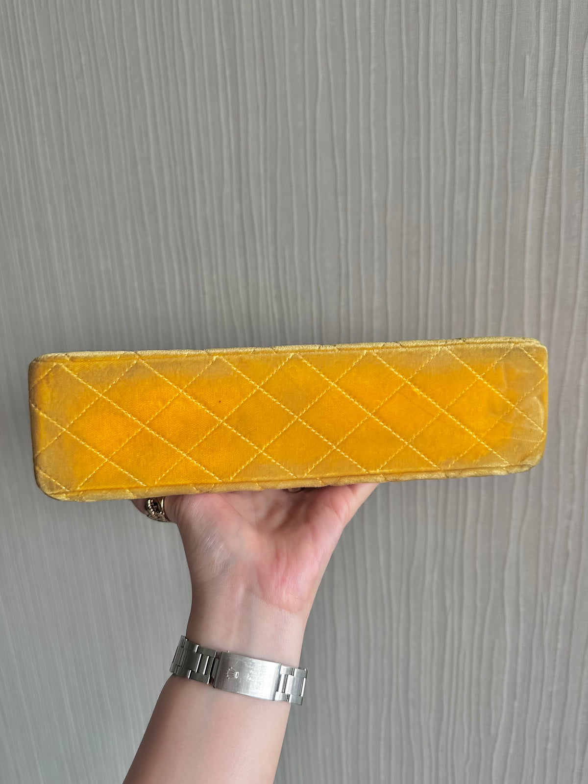 Chanel Medium Classic Flap Yellow Velvet Leather