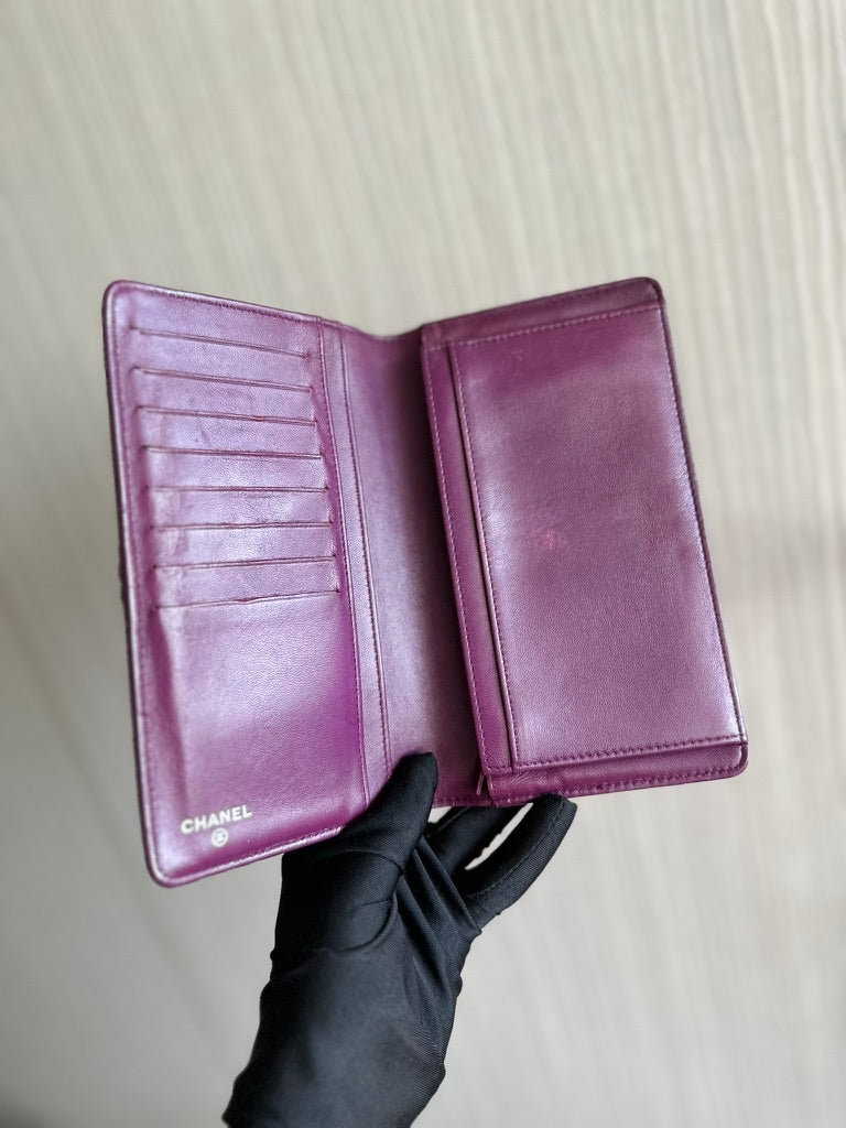 Chanel Boy Bifold Classic Wallet Purple Leather