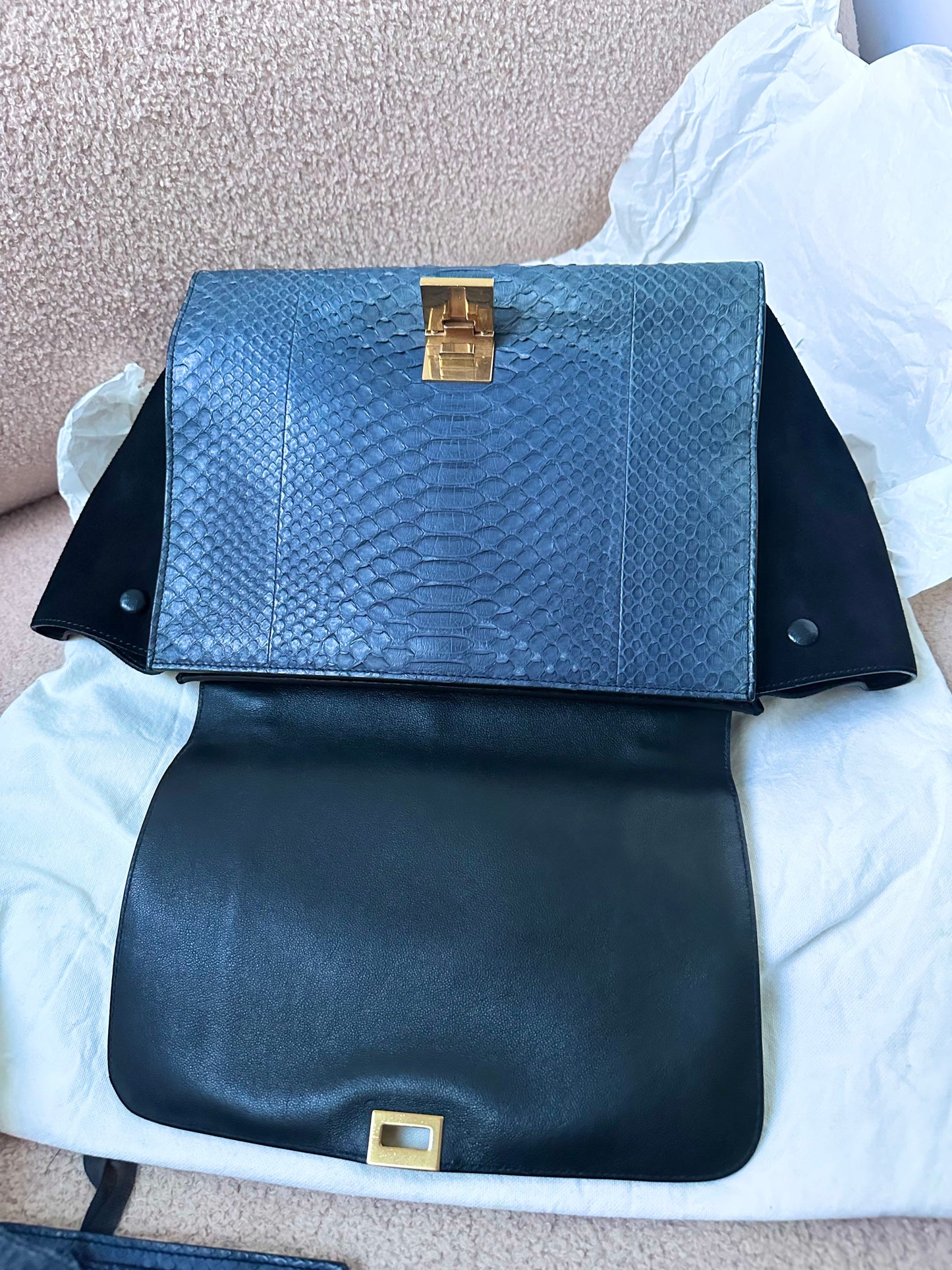 Celine Navy Python Trapeze Bag