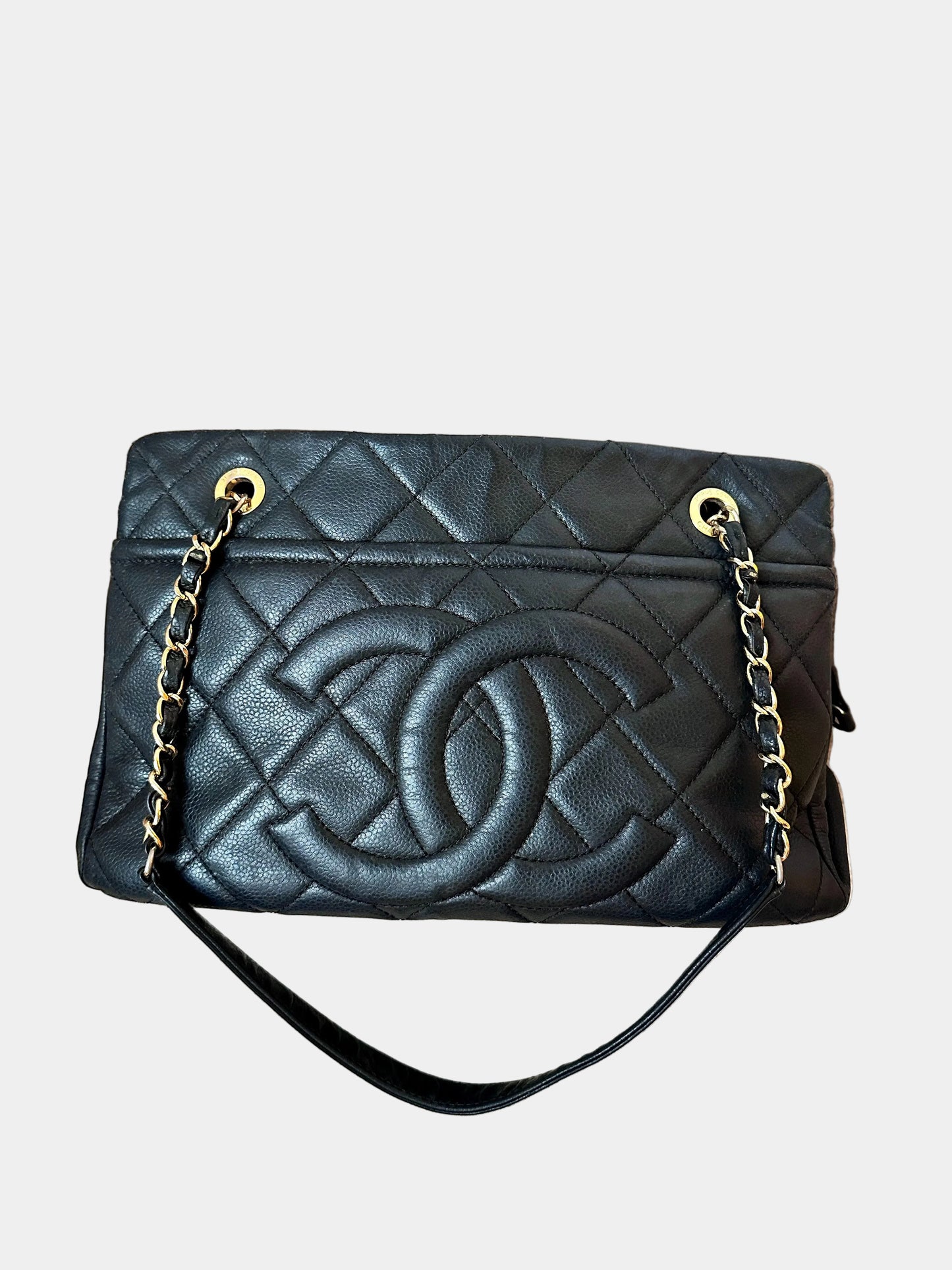 Chanel Caviar Bowling Shoppers Tote Bag - Black Gold Hardware