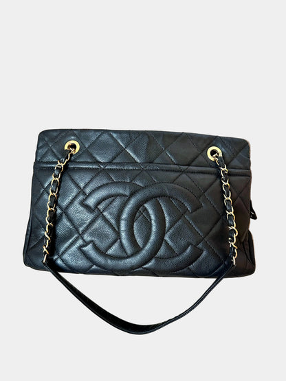 Chanel Caviar Bowling Shoppers Tote Bag - Black Gold Hardware