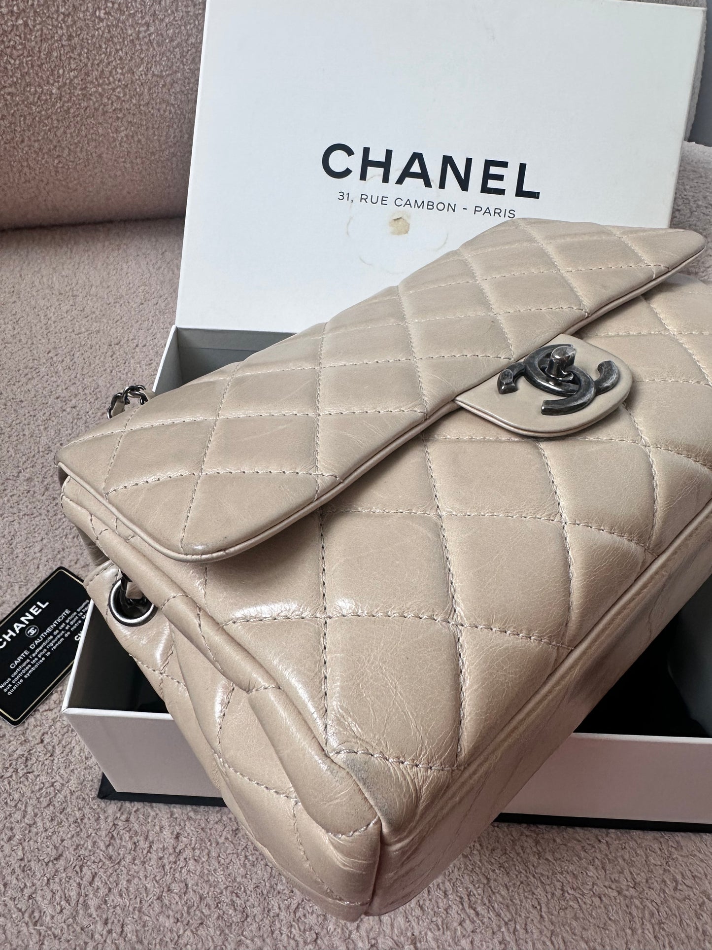 Chanel Large Classic Flap Bag Beige Calfskin