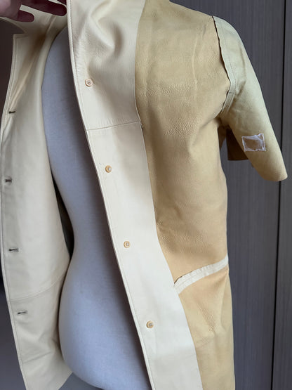 Prada 100% Leather Short Sleeve Collar Shirt Top
