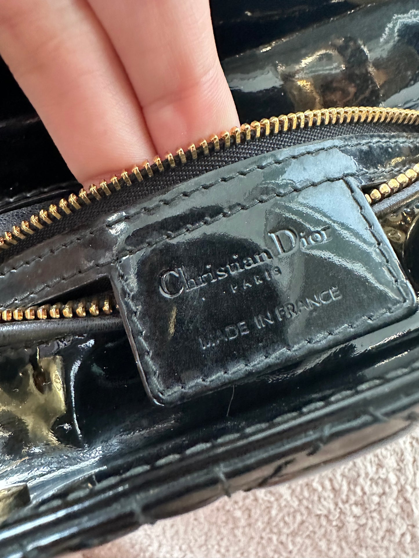 Christian Dior Lady Dior Medium Black Patent Gold Hardware