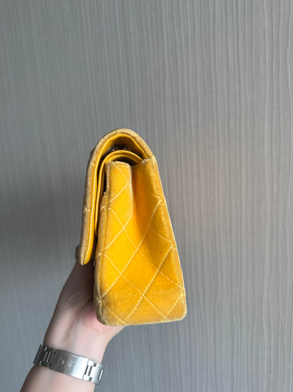 Chanel Medium Classic Flap Yellow Velvet Leather