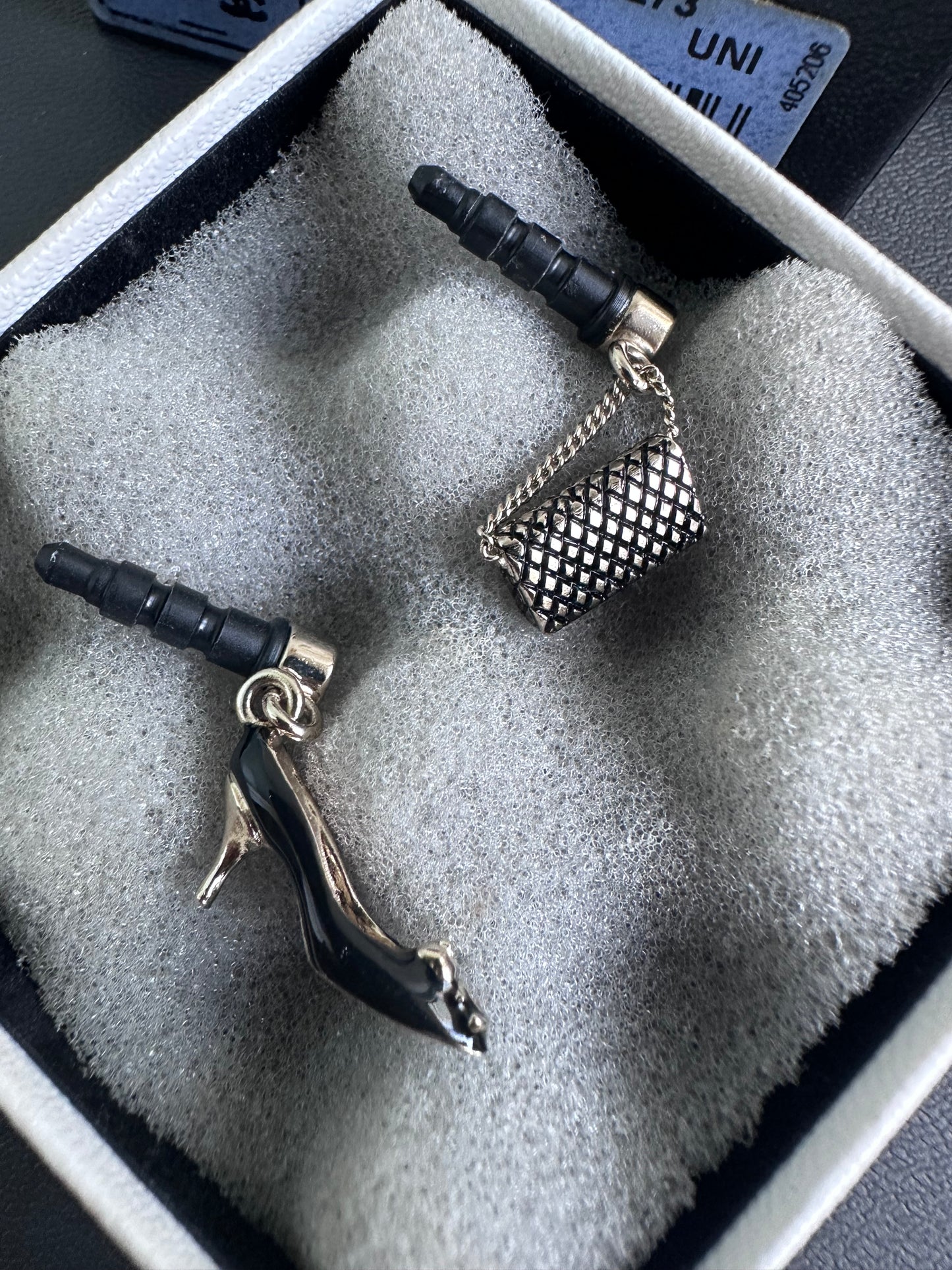 VERY RARE [Set of 2] Chanel 2000s Charms Earphone Jack (Heels, Chanel flap bag)