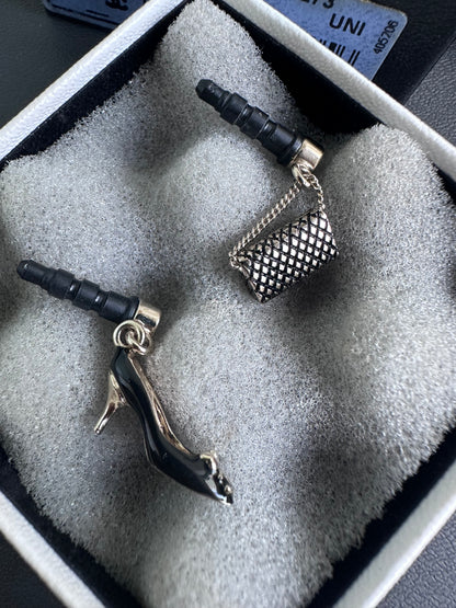 VERY RARE [Set of 2] Chanel 2000s Charms Earphone Jack (Heels, Chanel flap bag)