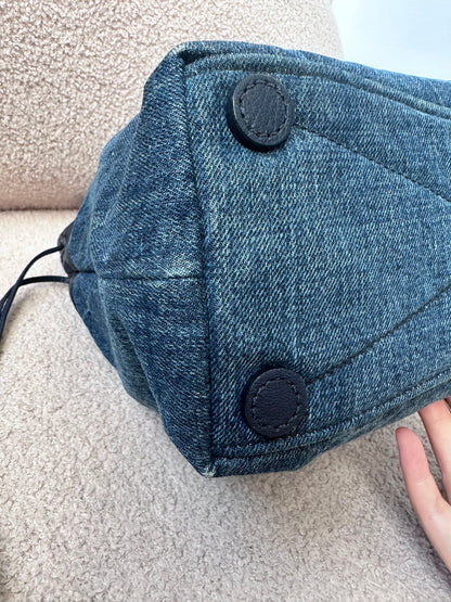 Miu Miu Leather Denim Drawstring Shoulder Bag