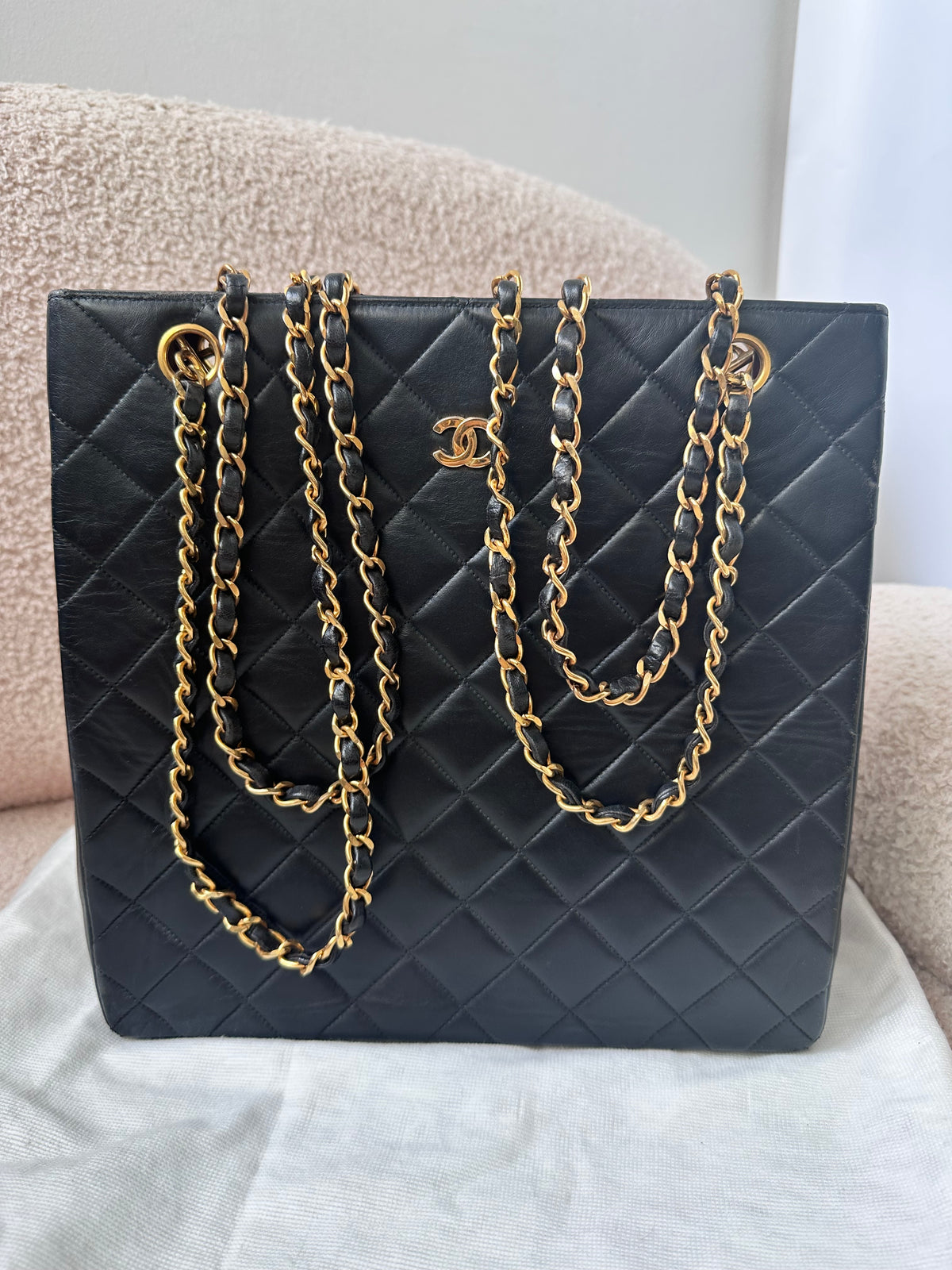 Chanel Vintage Timeless Classic Vertical Quilted Shopping Tote Bag