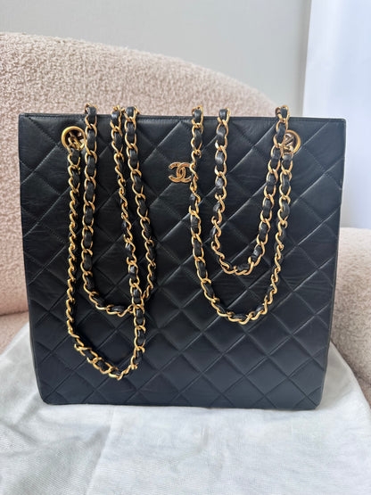 Chanel Vintage Timeless Classic Vertical Quilted Shopping Tote Bag