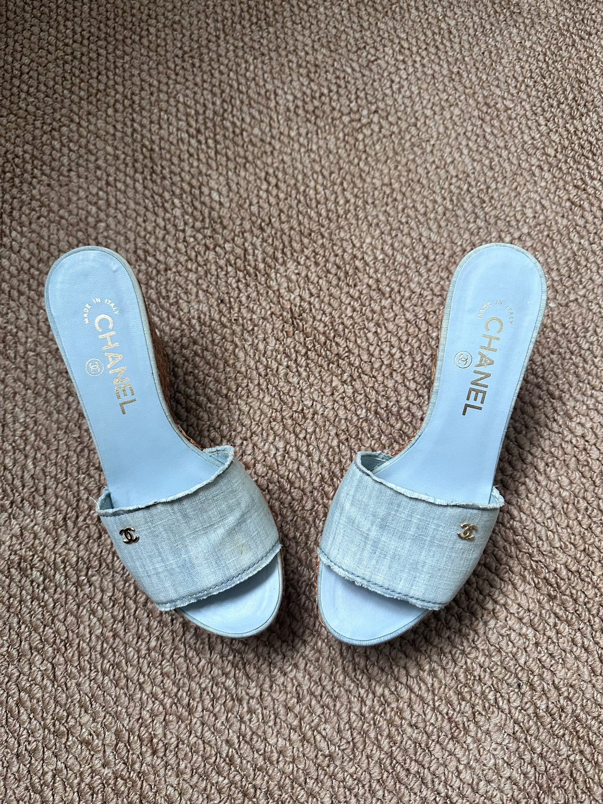 Chanel Vintage Denim Mules Platform Heels