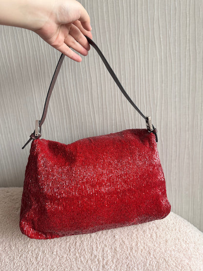 Fendi Red Beaded Sequin Mamma Baguette Archive