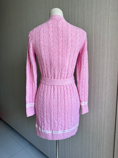 Chanel 22P Long Belted Pink Knit Cardigan