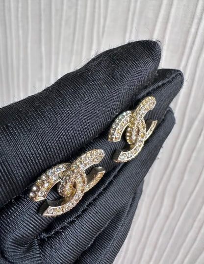 Chanel Large CC Gold Crystal Earrings