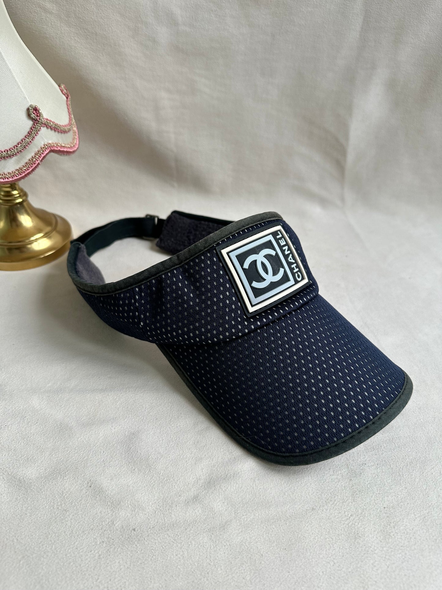 RARE Chanel Tennis CC Sports Visor Hat Cap - Navy Mesh