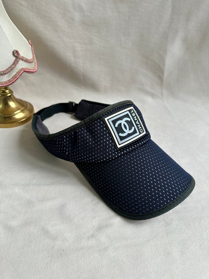 RARE Chanel Tennis CC Sports Visor Hat Cap - Navy Mesh