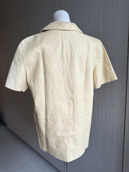 Prada 100% Leather Short Sleeve Collar Shirt Top