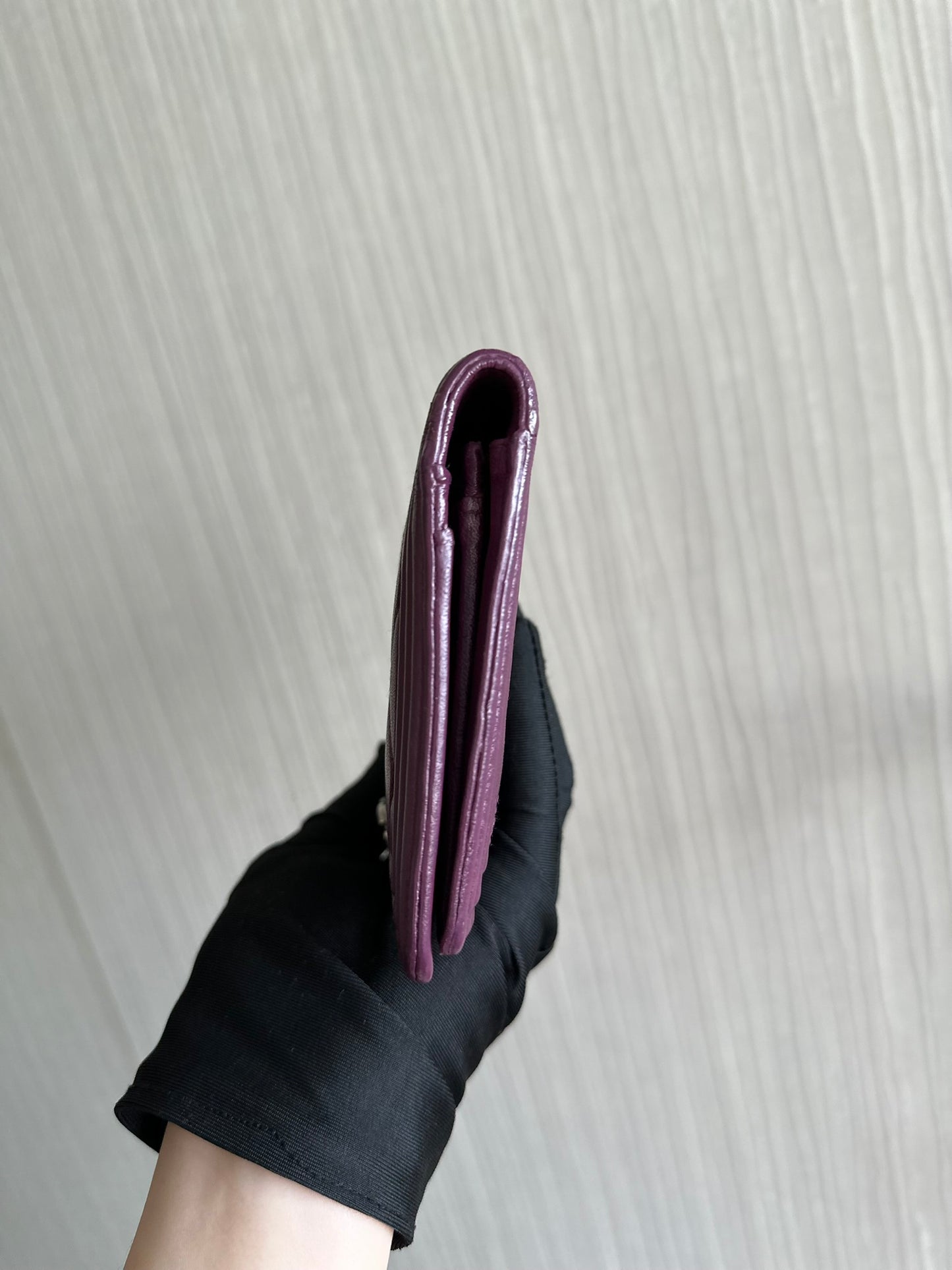 Chanel Boy Bifold Classic Wallet Purple Leather