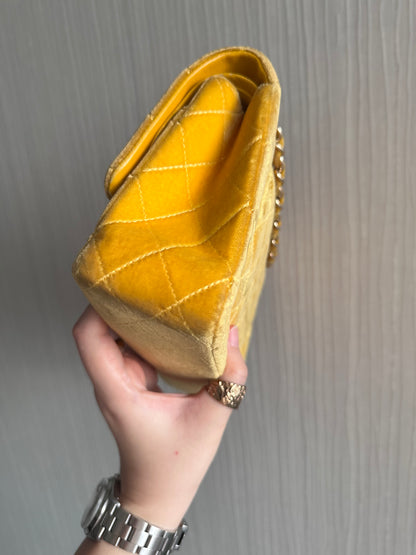 Chanel Medium Classic Flap Yellow Velvet Leather