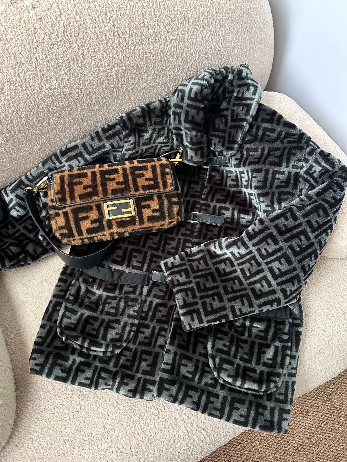 Fendi Shearling Fur Zucca Baguette