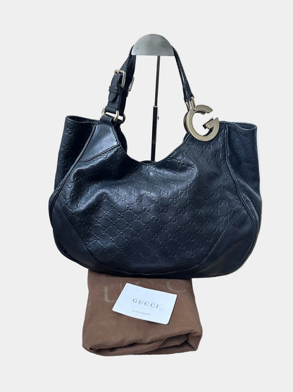Gucci Guccissima Charlotte Large Hobo Bag with Black / Gold Tone GG Logo