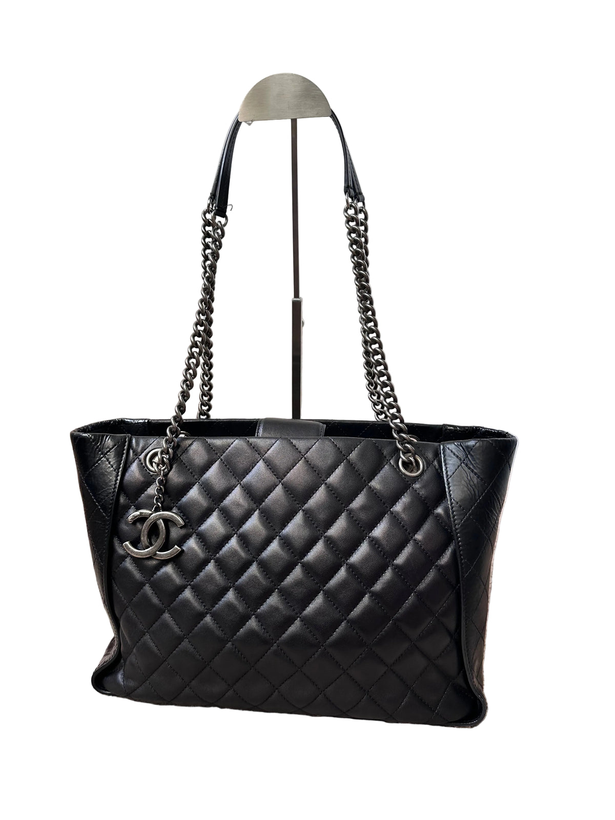 Chanel Black Quilted CC Charm Chain Tote Bag