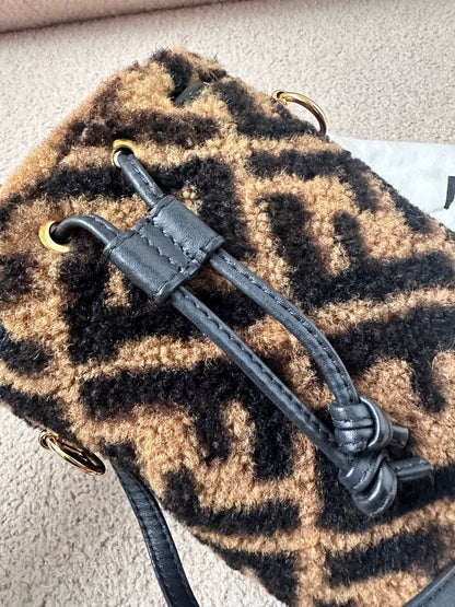 Fendi Mon Tresor FF Monogram Fur Shearling Bucket Bag