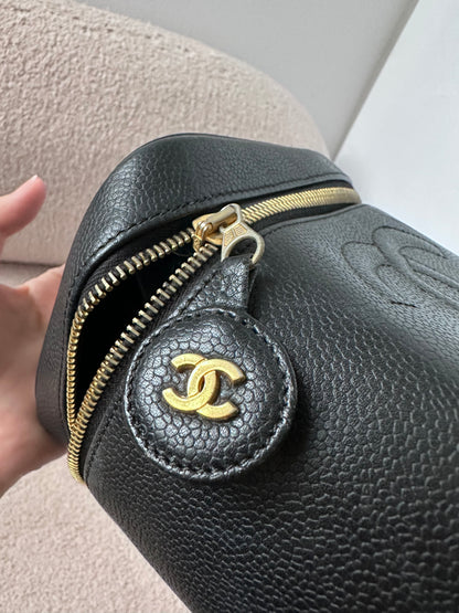 Chanel Vintage Caviar Vanity Top Handle Bag Black