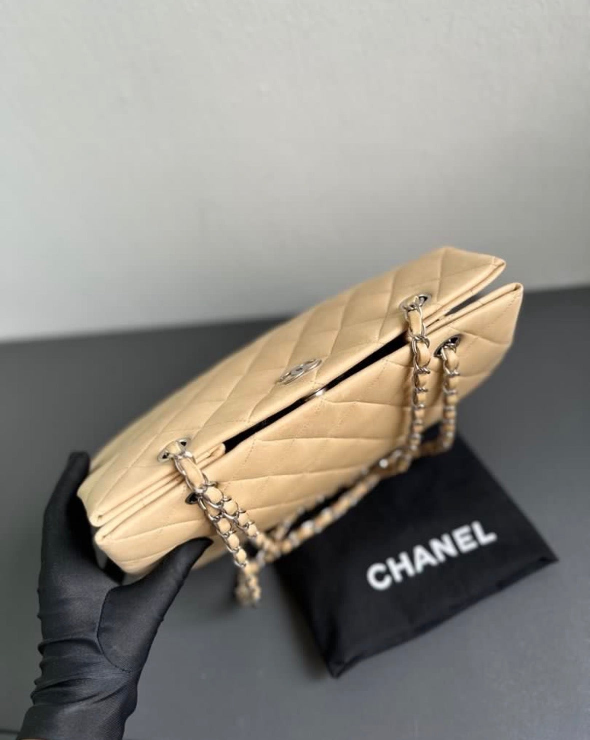 Chanel Vintage Quilted Classic Shoppers Tote Bag - Beige / Silver Hardware