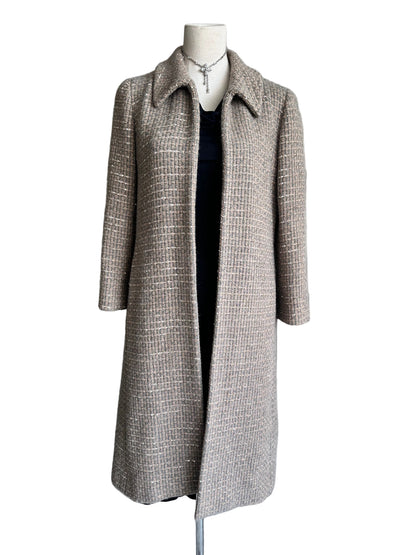 Chanel Runway Coat 00A Gold Beige Sequins Tweed Wool Long Jacket