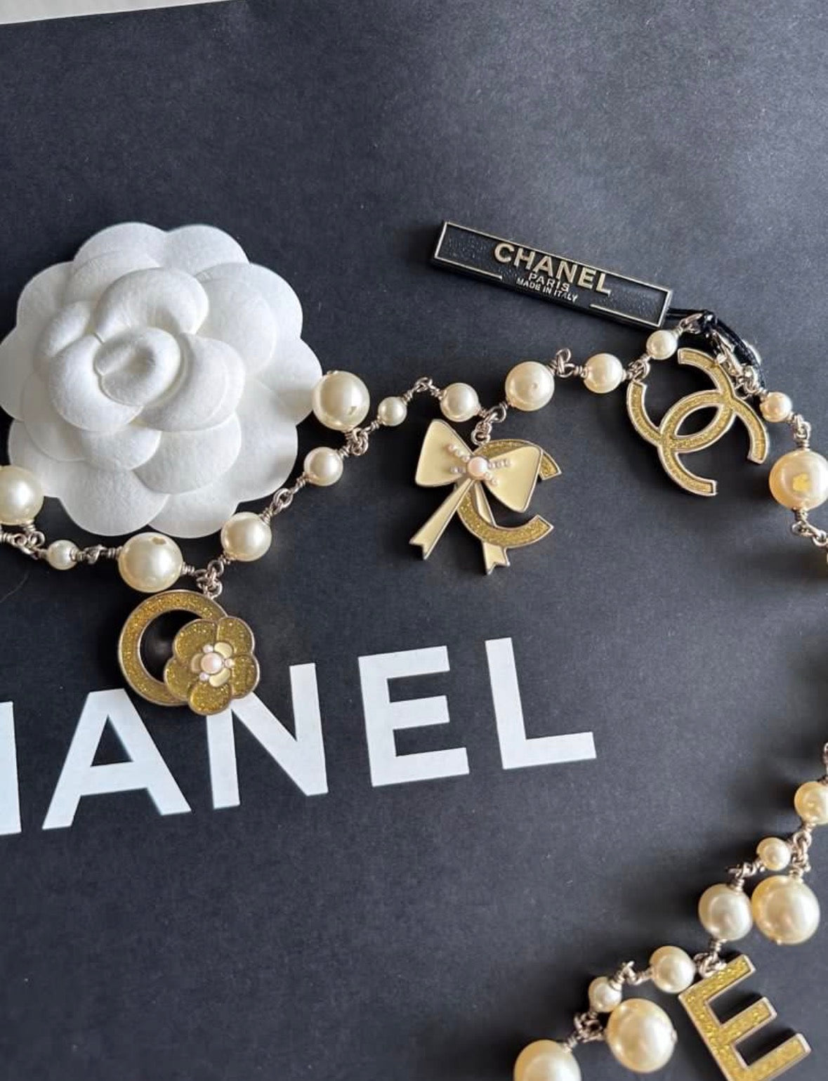 Rare Chanel 2007 Alphabet Logo Icon Charms Long Necklace / Belt