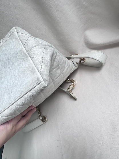 Chanel Caviar Quilted Hobo Shoppers Tote Bag - White / 24K Gold Plated Hardware