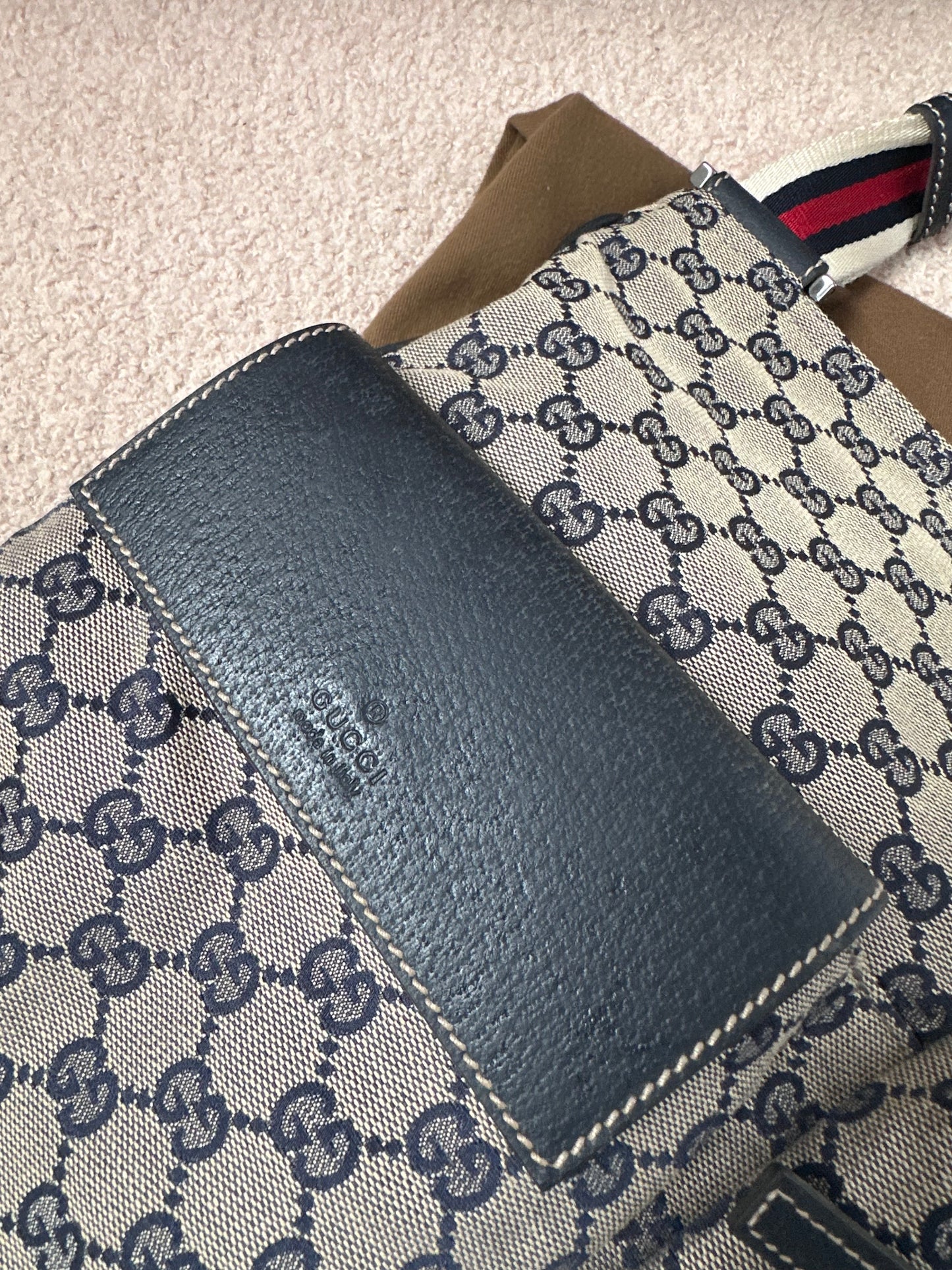 Gucci Canvas Double Pochette Crossbody Messenger Bag