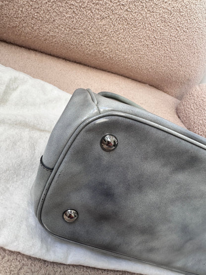 Prada 2012 Grigio Spazzolato Leather Kiss-Lock Frame Satchel Bag