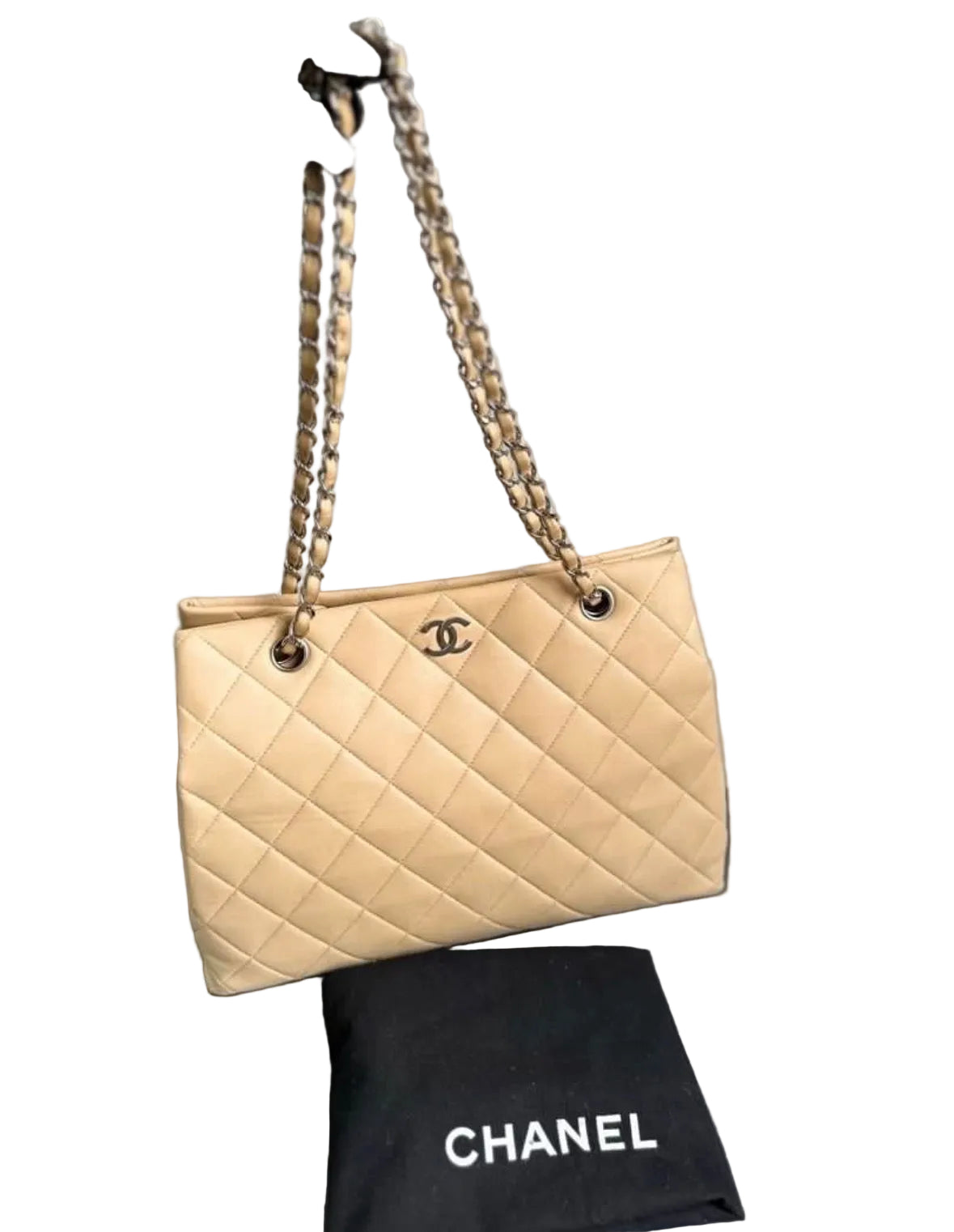 Chanel Vintage Quilted Classic Shoppers Tote Bag - Beige / Silver Hardware