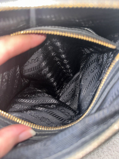 Prada Black Tessuto Leather Trim Top Handle Bag with Strap