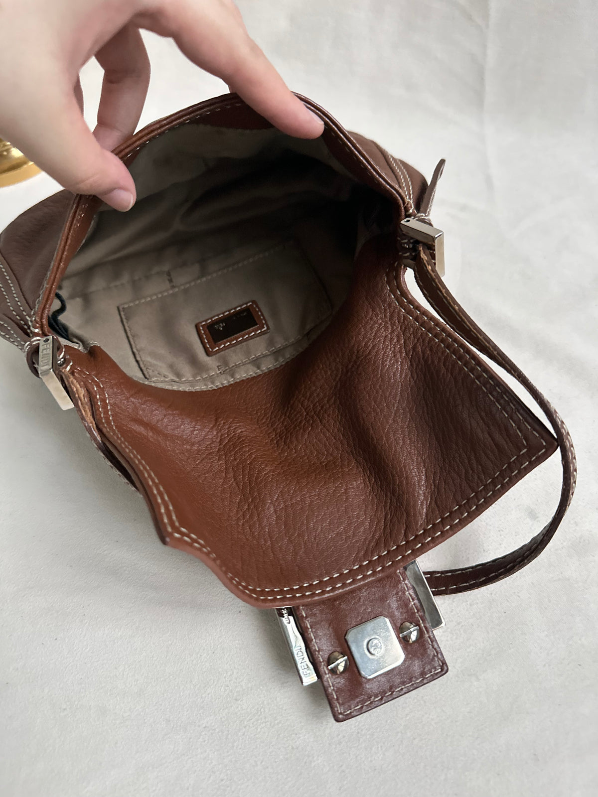 Fendi Brown Leather Small Baguette Bag