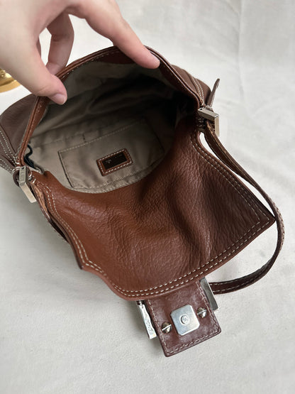 Fendi Brown Leather Small Baguette Bag
