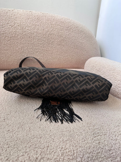 Archive Fendi Maxi Tobacco Zucca Fringe Baguette