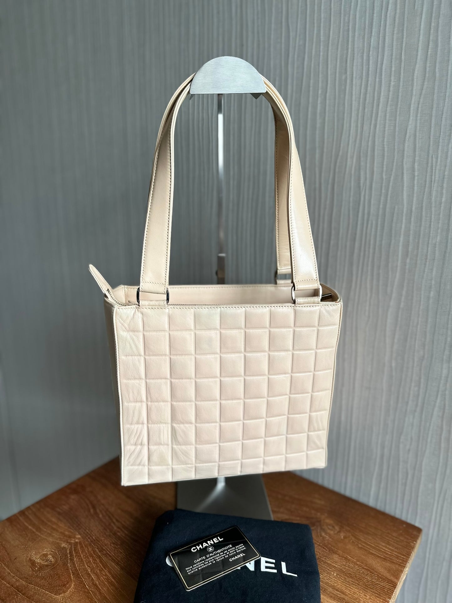 Chanel Vintage Beige Chocolate Bar Shoulder Tote Bag