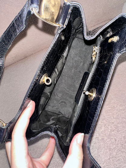 Salvatore Ferragamo Vintage Black Crocodile Embossed Tote Ba