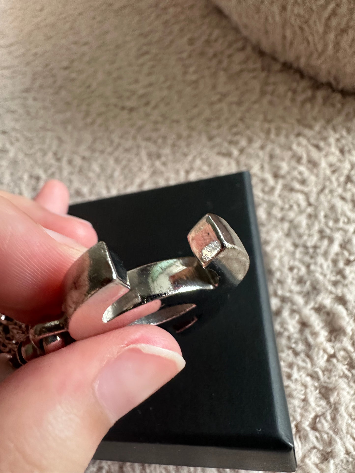 Chanel Logo Bag Charm With Pearl / Silver Hardware
