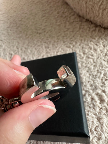 Chanel Logo Bag Charm With Pearl / Silver Hardware