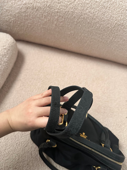 Prada Black Tessuto Leather Trim Top Handle Bag with Strap