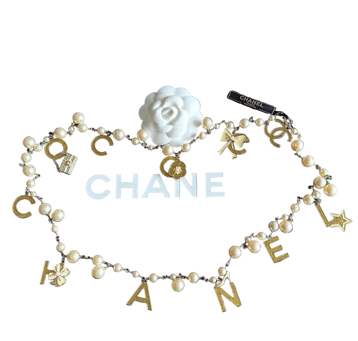Rare Chanel 2007 Alphabet Logo Icon Charms Long Necklace / Belt
