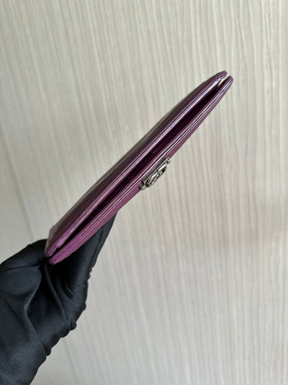 Chanel Boy Bifold Classic Wallet Purple Leather